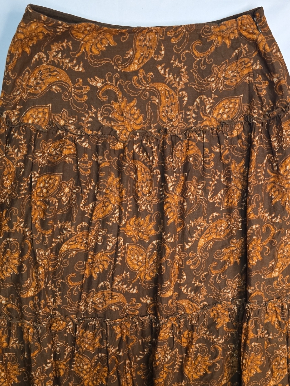 Liz Claiborne Villager Brown Orange Paisley Tiered Maxi Skirt Boho Peasant Indie - Picture 2 of 8